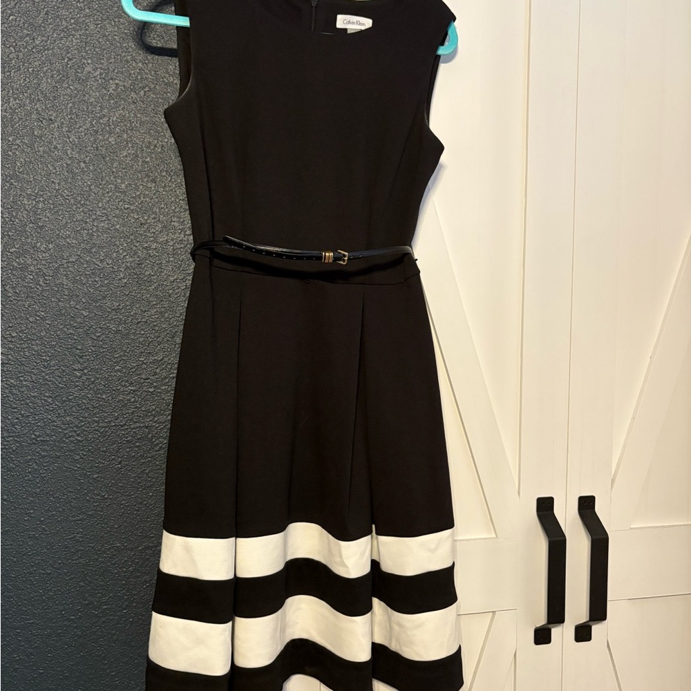 Calvin Klein Black and White Sleeveless Midi Dress